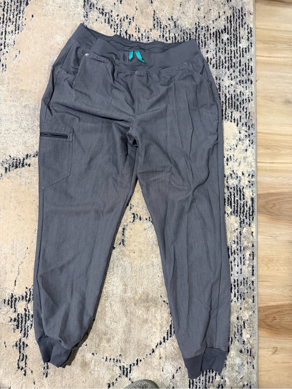Figs Women's Charcoal Gray Jogger Pants with Teal Drawstring Accent